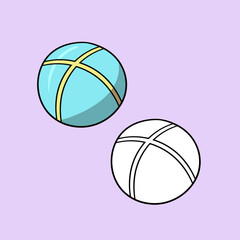 A set of pictures, a round rubber ball for playing with children and animals, a vector in cartoon
