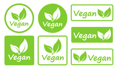 bio set of vegan sign with green leaf icon - 521202806