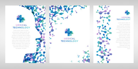 Medical technology banners. Vector illustration with molecules texture. Pharmacy, biotechnology, laboratory concept.