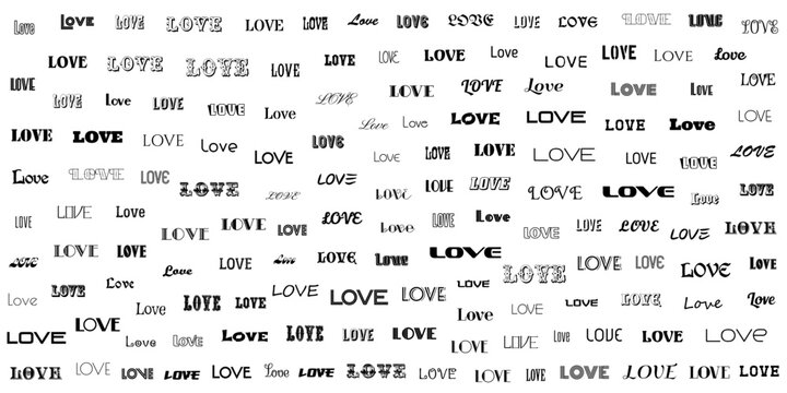 Love words decorative illustration. Vector black and white background with typography design. © KsanaGraphica