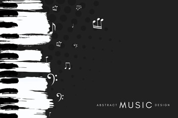 Piano concert poster. Music conceptual illustration. Abstract style black background with hand drawn piano keyboard and notes. - obrazy, fototapety, plakaty