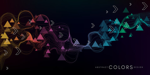 Colorful waveform surface from particulars. Abstract vector dynamic background with motion effects and geometric design elements.