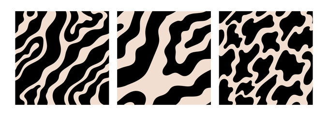 Set of abstract vector wavy seamless patterns. Trendy retro psychedelic background in 90s, 00s style. Texture in y2k aesthetic