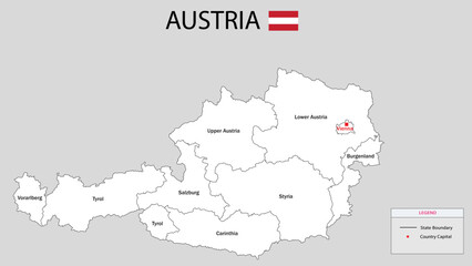 Fototapeta premium Austria Map. Austria Map with white background and all states names.