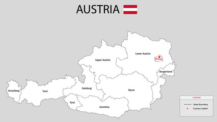 Austria Map. Austria Map with white background and all states names.