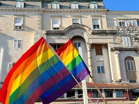 Rainbow flags at the Gay Pride parade in Split, Croatia