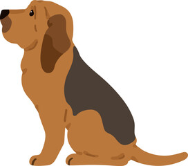 Simple and adorable Bloodhound dog illustration Sitting in side view flat colored - obrazy, fototapety, plakaty