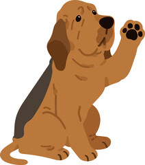 Simple and adorable Bloodhound dog illustration Waving flat colored