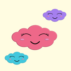 Cloud icon with smile expression, pink, purple and blue color