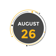 august 26 calendar reminder. 26th august daily calendar icon template. Vector illustration 
 - obrazy, fototapety, plakaty