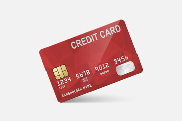 Vector 3d Realistic Red Credit Card on White Background. Design Template of Plastic Credit or Debit Card. Credit Card Payment Concept. Front View