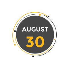 august 30 calendar reminder. 30th august daily calendar icon template. Vector illustration 
