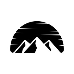 semicircular mountain black and white icon on isolated background