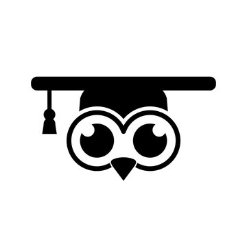 black and white educational owl icon on isolated background