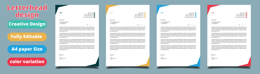 Clean and professional corporate company business letterhead template design with color variation bundle