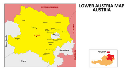 Lower Austria Maine Map. State and district map of Lower Austria. Political map of Lower Austria with the major district