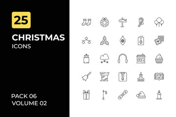 Christmas icons collection. Set contains such Icons as 25 December, snowfall, and more