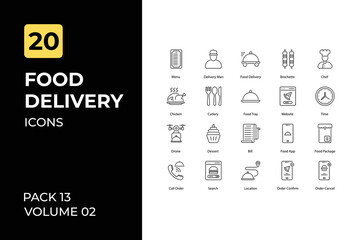 Food Delivery icons collection. Set contains such Icons as pizza delivery, delivery boy, and more