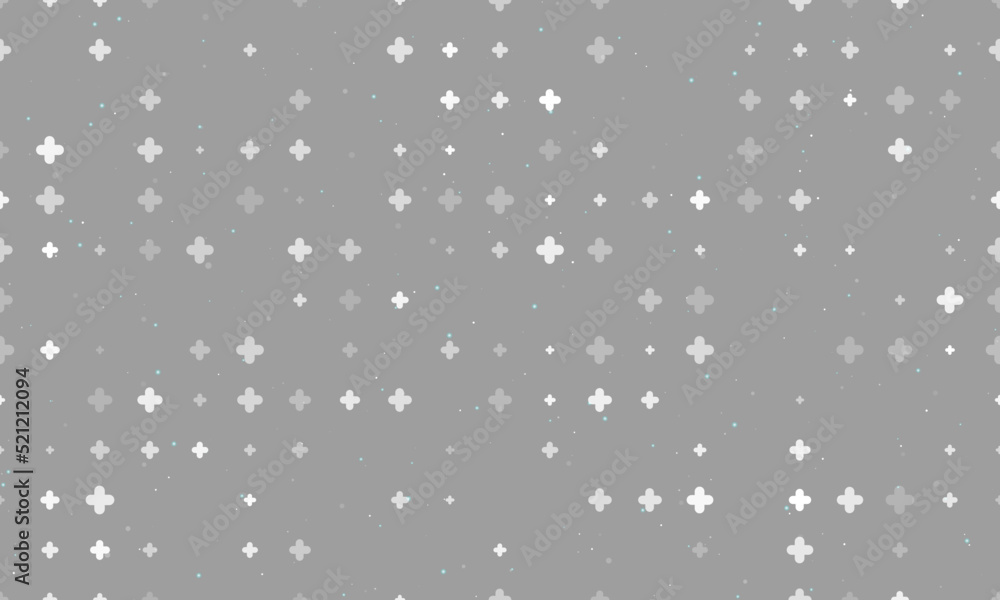 Poster seamless background pattern of evenly spaced white quatrefoil symbols of different sizes and opacity