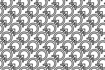 Seamless pattern completely filled with outlines of mars symbols. Elements are evenly spaced. Vector illustration on white background