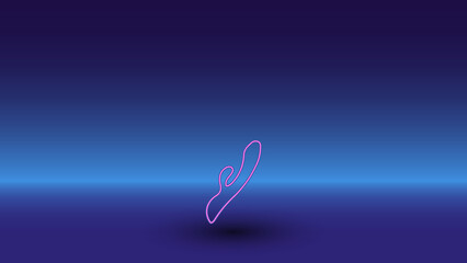 Neon sex toy symbol on a gradient blue background. The isolated symbol is located in the bottom center. Gradient blue with light blue skyline