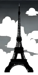 Black Eiffel Tower with white clouds on the background - perfect for wallpaper