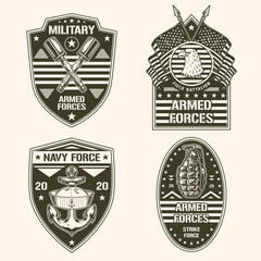 Military forces set monochrome logotype