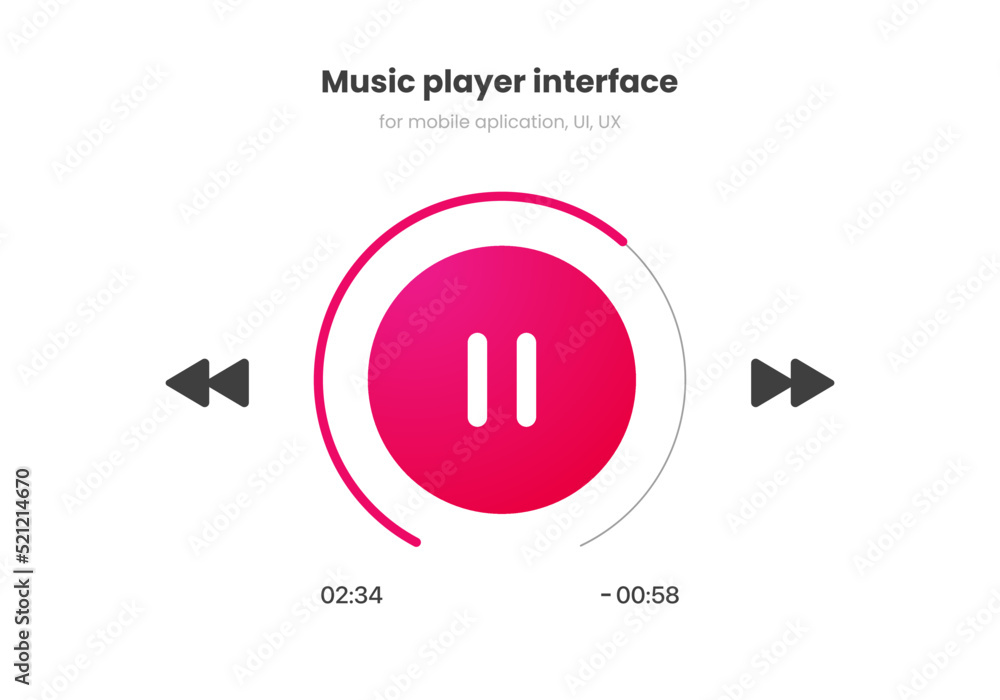 Fototapete Media music player interface isolated on white background. Multimedia frame template. Mockup live stream window, player. Online broadcasting. Multimedia navigation and music application.