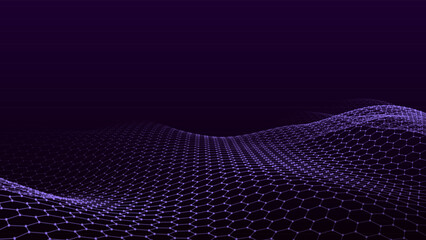 Abstract wave of sound particleson. Technology digital wave background concept. Cybernetic particles network connection. 3d rendering.