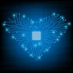 Computer chip Electronic circuit board with AI heart shape vector for technology and finance concept and education for future