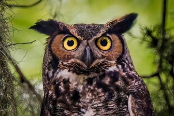 Long-eared owl on a blurry background
