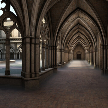 3d render of an ancient gothic courtyard
