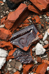 Broken old vintage ceramic tiles for decoration stoves and fireplaces. Background, texture