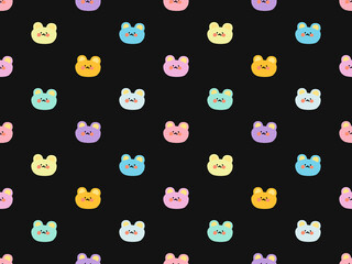 Bear cartoon character seamless pattern on black background. Pixel style