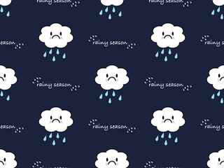 Rain cloud cartoon character seamless pattern on blue background