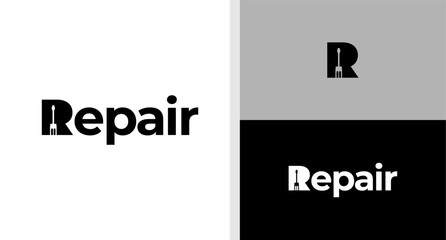 REPAIR LOGO WORDMARK SCREWDRIVER NEGATIVE SPACE EDITABLE