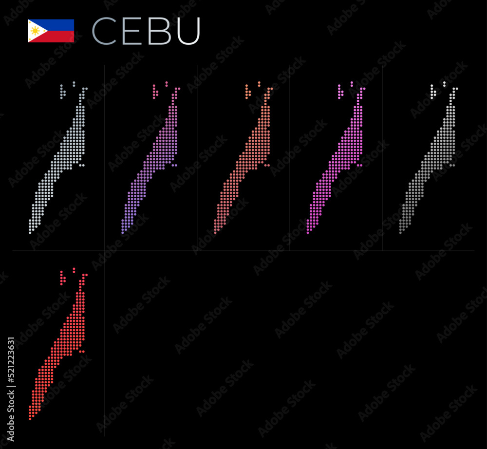 Poster cebu dotted map set. map of cebu in dotted style. borders of the island filled with beautiful smooth