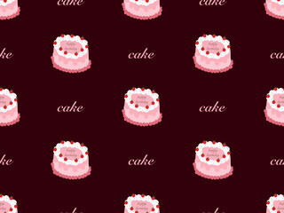 Cake cartoon character seamless pattern on pink background. Pixel style