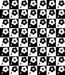 Floral pattern of black-white flowers