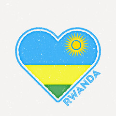 Rwanda heart flag badge. Rwanda logo with grunge texture. Flag of the country heart shape. Vector illustration.