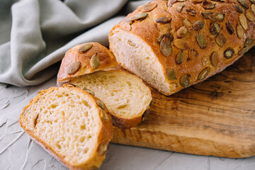 Fresh healthy organic baked pumpkin seed bread