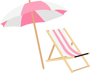 Pink Beach Chair with Umbrella, Parasol, Pool © MyClipArtStore.com