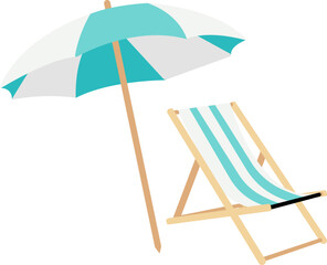 Blue Beach Chair with Umbrella, Parasol, Pool © MyClipArtStore.com