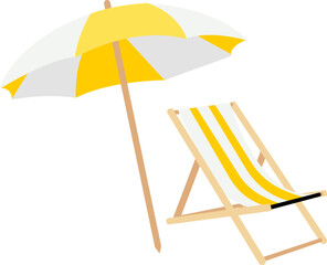 yellow Beach Chair with Umbrella, Parasol, Pool - obrazy, fototapety, plakaty