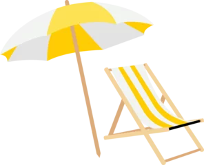 Foto op Canvas yellow Beach Chair with Umbrella, Parasol, Pool © MyClipArtStore.com