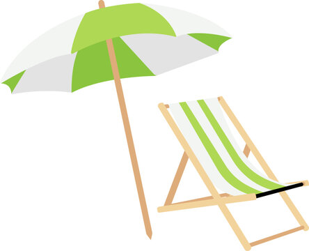 Green Beach Chair With Umbrella, Parasol, Pool