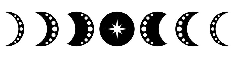 Moon Phase icon vector set. Mystic Celestial illustration sign collection. Boho Moon symbol or logo.