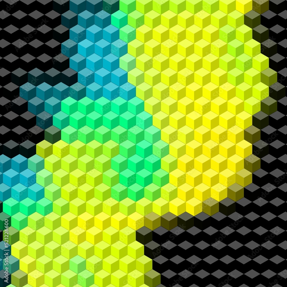 Poster an illustration of colorful isometric 3d cube with abstract multicolor pattern background wallpaper