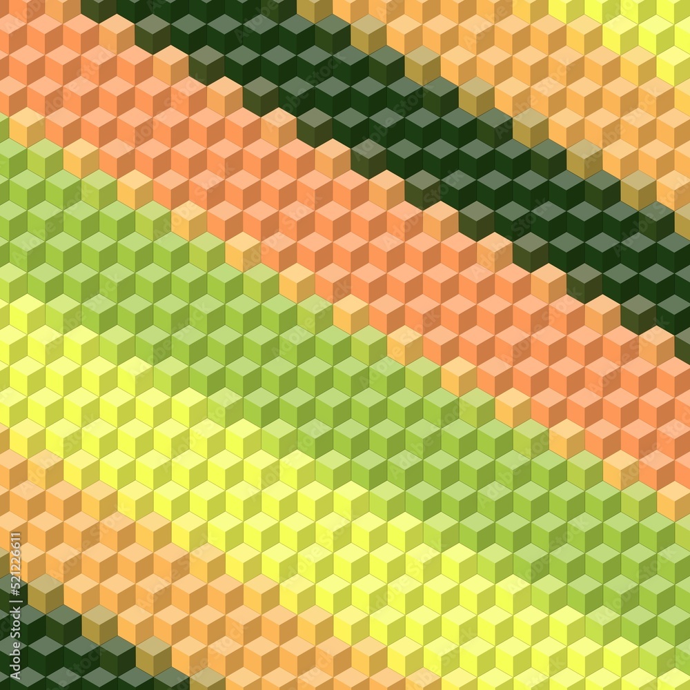 Poster an illustration of colorful isometric 3d cube with abstract multicolor pattern background wallpaper