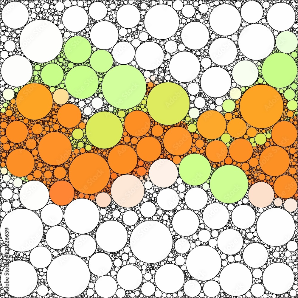 Poster abstract decorative color circles of different sizes and colors are randomly placed in the backgroun